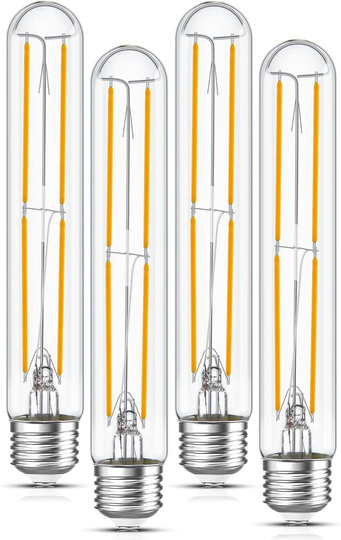 Tubular Light Bulb 7.3 Inch Dimmable T10 LED Bulb E26 6W 60 Watts Edison Bulbs 2700K Solf White,185mm Long for Wall Sconces, Pendant, Livingroom, 4-Pack