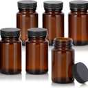 JUVITUS 2.5 oz / 75 ml Amber Glass Packer Bottle with Black Ribbed Lid (6 pack)