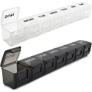 2 Pack Weekly Pill Organizer, Large 7 Day Pill Case, Daily Vitamin Case Medicine Box, AM/PM Pill Containers for Medicine Supplements Fish OilWhite & Black