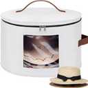 Lifewit Round Cowboy Hat Box for 7 Caps, Large Felt Hat Organizer Bag for Men & Women Storage, Baseball Cap Container with Dustproof Lid for Travel, Foldable 16.5" D x 10.6" H Carrier, White