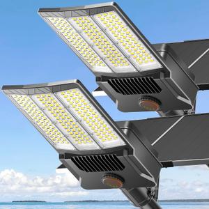 Deepn Solar Street Light 12000W Aluminum Commercial Grade Solar Parking Lot Lights with Motion Sensor & Dusk to Dawn IP67 Waterproof Heavy Duty Security Flood Lights for Street, Yard, SZ4000, 2Pack