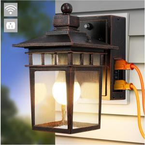 Outdoor Light with GFCI Outlet Antique Black and Bronze Gold,Dusk to Dawn Porch Lights Outdoor,Waterproof Exterior Wall Light Fixture,Aluminum Wall Sconce,Front Door Light Outside Lights for House (1-Pack, Antique Black and Bronze Gold)