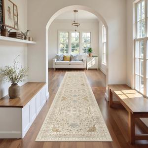 Madane Runner Rugs for Hallway 2x10 Long Washable Non-Slip Hallway Runner Rug Low-Pile Stair Kitchen Runner Soft Throw Carpet for Entrance Living Dining Laundry Room (Beige/Blue, 2 x 10)