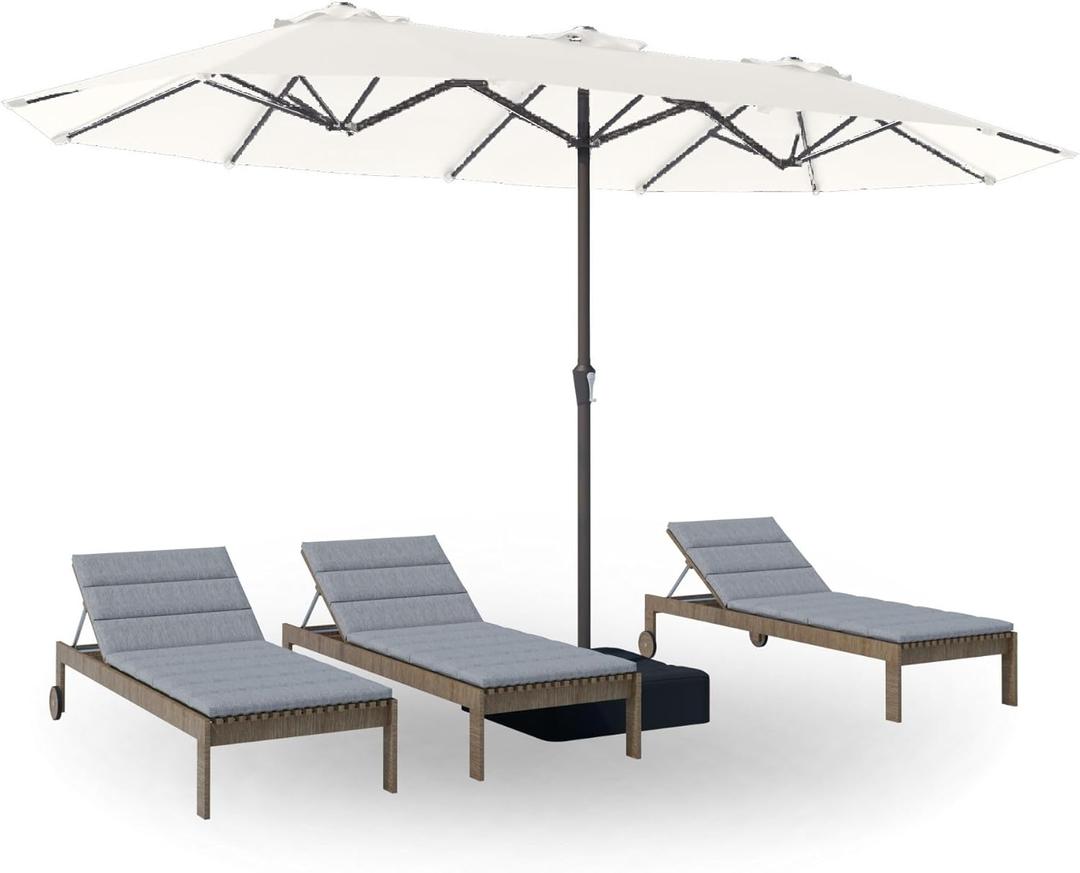 PatioKingdom 15FT Large Patio Umbrella with Base Included, Double Sided Large Outdoor Umbrella with Sturdy Fiberglass Ribs, Rectangular Patio Market Umbrella for Pool,Yard, Garden,Deck(Creamy-white)