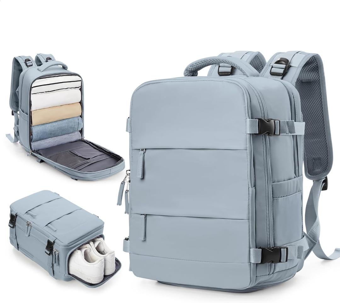 Travel Backpack Carry on Flight Approved Carry on Backpack for Airplanes Personal Item Travel Bag 18x14x8 Inches Traveling Backpack for Men Women Airback Backpack for Travel Mochila de Viaje Grey Blue