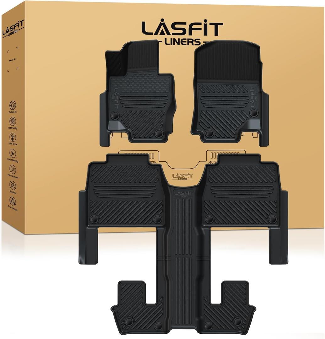 LASFIT Floor Mats Fit for Mercedes Benz GLS 450/580 / 63 AMG 2026 2025 2024 2023 2022 2021 2020 (Only Fit 6 Seats), All Weather TPE Floor Liners for Mercedes GLS 2020-2026, 1st & 2nd & 3rd Row Set 2020-2026|For Mercedes Benz GLS|Floor Mats