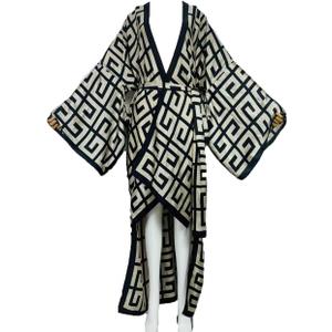 Summer Silk Feeling Beach Cover Up Women Cardigan Boho African Holiday Party Long Sleeve Robe Kimono Kaftan (Color8)