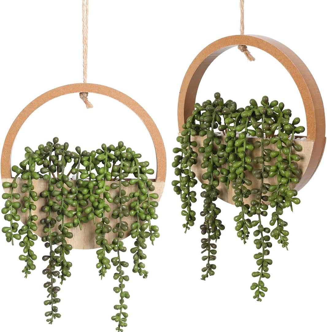 Artificial Hanging Plants Hanging Planter Fake Succulents Artificial String of Pearls with Pot and Lanyard for Home Office Wall Decoration
