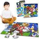 Sonic the Hedgehog Floor Puzzle for Kids Set - Bundle with 72 Piece Sonic Floor Puzzle, Stickers, Tattoos, More | Sonic Jigsaw Puzzles for Kids Ages 4-8