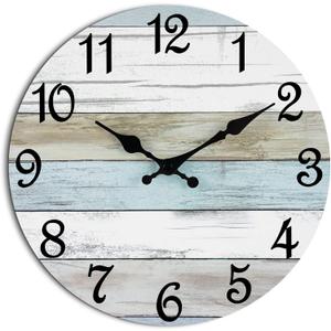 CHYLIN Wall Clock, Silent Non Ticking Battery Operated, Rustic Coastal Country Clock Decorative for Bathroom Kitchen Bedroom 8", White/BrownBlue