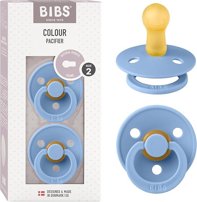 Bibs Pacifiers Color Collection, Set of 2 BPA-Free Latex Pacifiers Made in Europe, Round Nipple Baby Pacifier.