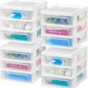 IRIS USA Plastic Stacking Desk Top 3-Drawer Storage Organizer, 4-Pack, for Makep Vanity Nail Polish Bathroom Stationery Art Craft Supplies Kitchen Office Garage and Small Organization, Small, White