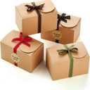 Brown Kraft Cookie Boxes with Ribbons & Stickers (20 Pack) 6.5 x 4 Small Cardboard Gift Boxes for Gift Giving, Baked Goods, Candy, Christmas, Decorative Food Packaging, Bakery Treats, Empty, Bulk