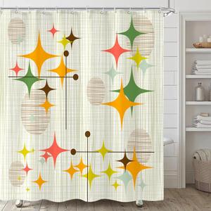 Mid Century Modern Shower Curtain Retro Stars Shower Curtains for Bathroom Abstract Vintage Boho Art Waterproof Fabric Bath Curtain Decor with Hooks (Yellow1, 72'' x 72'')