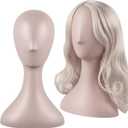 Leinuosen 2 Pcs 16 Inch Professional Mannequin Head Plastic, Realistic Durable Women Model Torso Styling for Wig, Making Styling, Hat, Mask, Headdress, Jewelry, Sunglasses Decor (Nude)