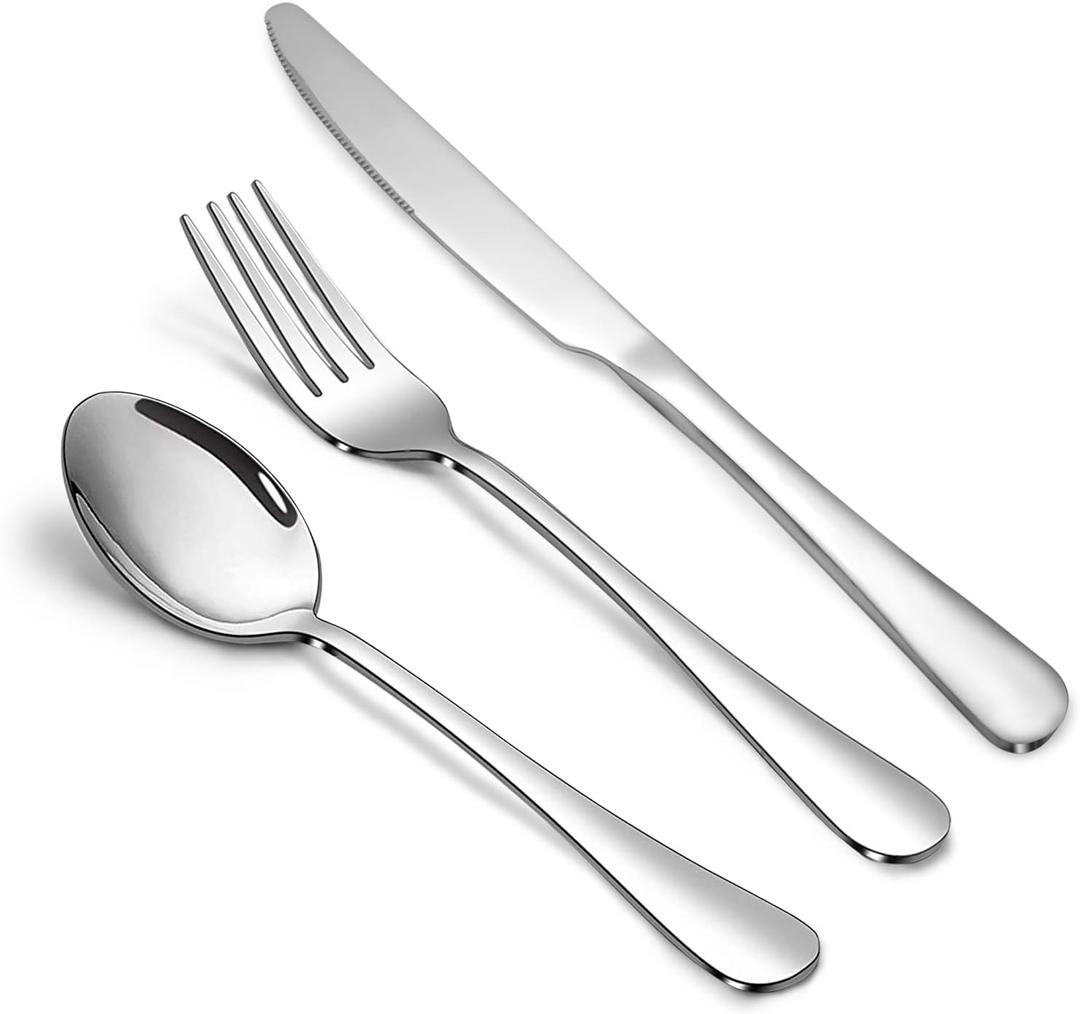 Silverware Set,SANTUO Stainless Steel Knives Spoon Forks Set for Home, Kitchen and Restaurant, Mirror Polished& Dishwasher Safe (18pcs Silverware Set)