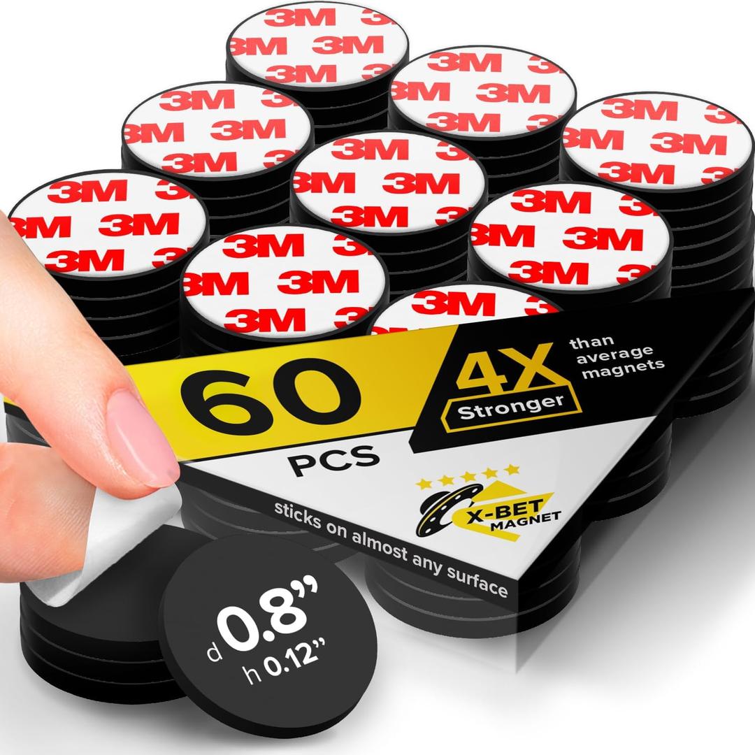 X-bet MAGNET Hyper-Sticky Adhesive Magnets  (0.8'' x 0.12'', 60 pcs) Heavy-Duty Magnetic Dots for Whiteboard, Fridge, Labels, Storage, and Task Management