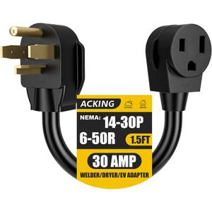 ACKING 1.5FT Welder Adapter Generator Cord 4 Prong NEMA 14-30P to 3 Prong 6-50R 240V Welder Dryer EV Charger Adaptor Power Cord Adapter ConnectorHeavy Duty STW 10AWG*3C 250V 12500 Watt
