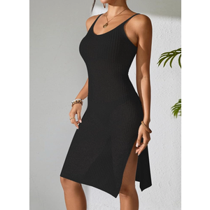Womens Crochet Slim Fit Beach Dresses Summer 2025 Backless Scoop Neck Side Slit Bathing Suit Cover Up Midi Dress, L, Black
