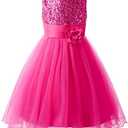 Uhnice Sequin Sleeveless Tulle Mesh Flower Girl Party Dress, S