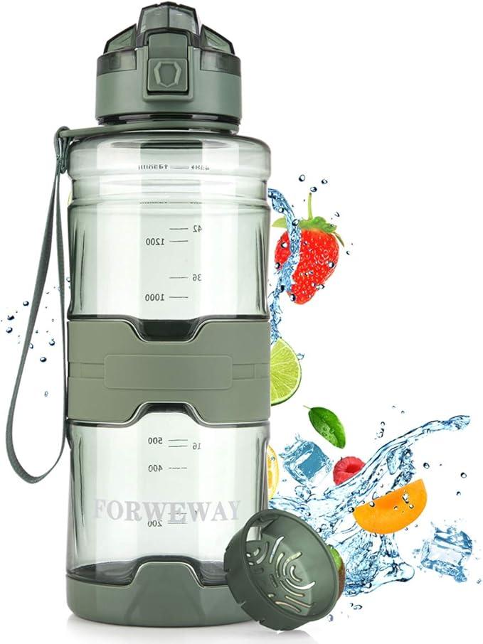 Sports BPA-Free Large Tritan Leakproof Plastic Water Bottle with Filter - 1.5 Liter Reusable Big Drink Bottle for Adults, Portable for Fitness, Outdoor, Camping, Hiking (green)