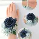 Meldel Navy Blue Wrist Corsage, Set of 6, Homecoming Wrist Flower for Girl/Mother, Perfect for Bride Bridesmaids Wedding Guests Hand Flower, Proms, Party, Ceremony Anniversary