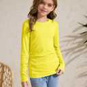 ZDC Kids Girls Long Sleeve Shirts Casual Crewneck Ribbed Knit Tops (Yellow)