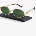 livho Retro Polarized Sunglasses - UV400 Protection, Oval Shape, Metal Frames - Matching Soft Case Inlcuded