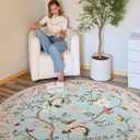 Jinchan Floraison Floral Oval Rug for Entryway 3x5 Washable Oriental Flower Design Soft Non Slip Lightweight Low-Pile Chinoiserie Throw Carpet for Bedroom Living Kitchen Room Home Blue/Pink