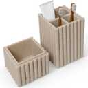 Home Stone Toothbrush Holder with Lid, Elegant Beige Bathroom Toothbrush & Toothpaste Organizer Modern Hidden Closed Toothbrush Holders for Bathrooms (Beige)