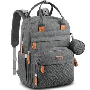 BabbleRoo Diaper Bag Backpack - Baby Essentials Travel Tote - Multi Function Water Resistant Diaper Bag, Travel Essentials Baby Bag with Changing Pad, Stroller Straps & Pacifier Case - Dark Gray, Large