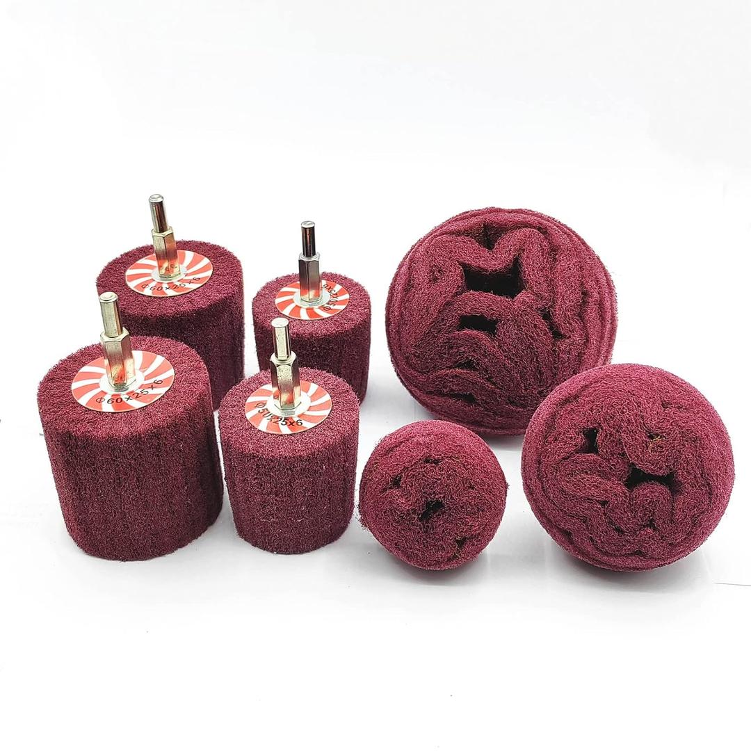 7 PCS Non Woven Abrasive Buffing Wheels Drill Attachment, Scouring Pads Wheel with 1/4" Shank for Polishing Mirror Stainless Steel Copper Aluminum Wood Wares 320 Grit