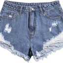 SOLY HUX Women's Ripped Raw Hem Jean Shorts High Waisted Denim Shorts | Straight Leg, Streetwear, Summer Outfit M