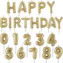 MTLEE 23 Pcs Happy Birthday Balloon Candles Cake Topper Letters Numeral Cake Candles for Birthday Decoration Party Supplies, Gold