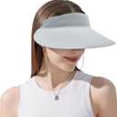 2 x ZOORON Sun Visor Hats for Women Men Wide Brim Sun Hats Women Men Adjustable Ponytail Sun Hats Foldable UPF 50+ (1pack-light Grey)