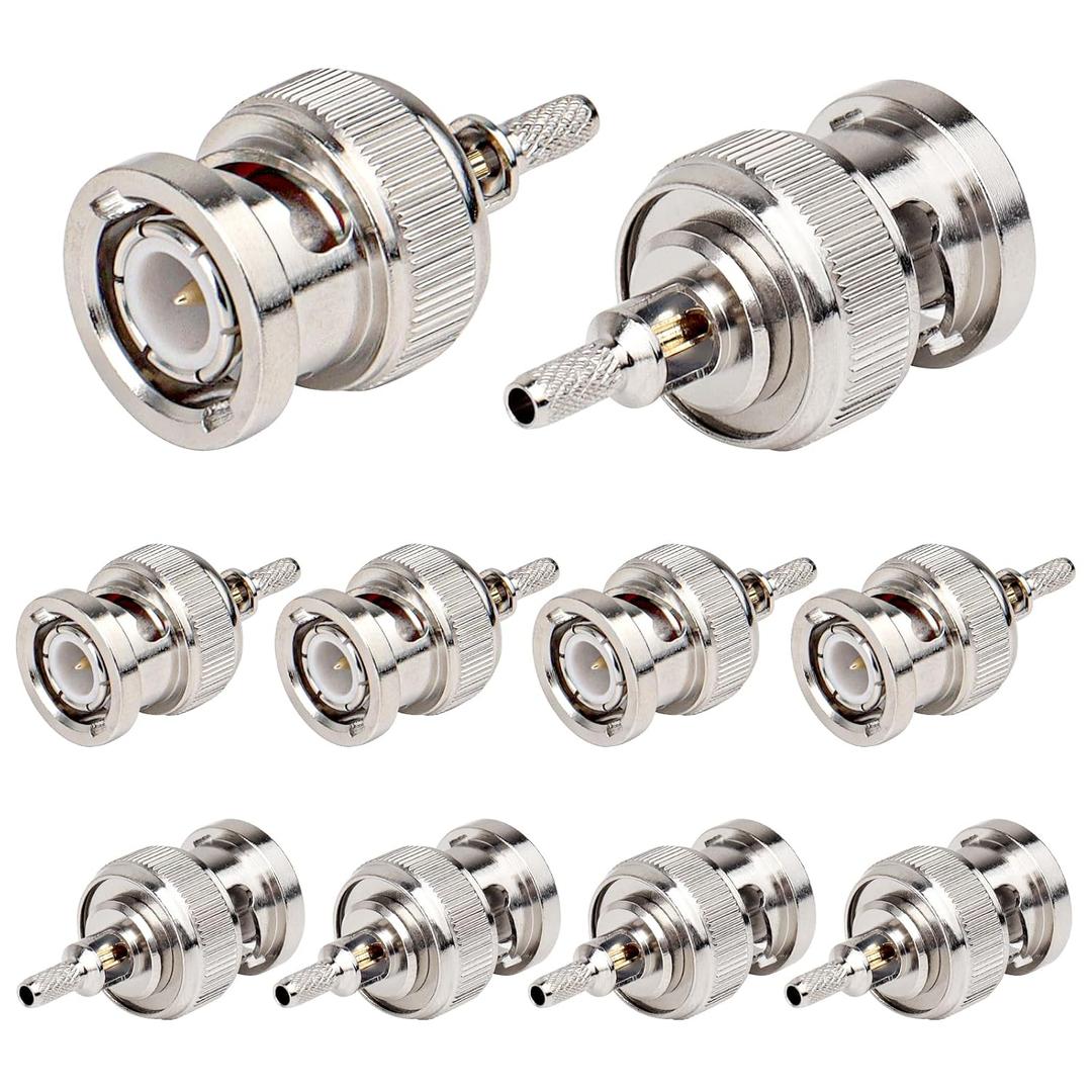 XRDS -RF BNC Crimp Connectors 10PCS, BNC Male Crimp Solder Attachment Connector for RG316 RG174 RG188 RG188A LMR100 Coax Cable