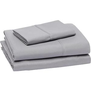 Amazon Basics Lightweight Breathable Brushed Microfiber 3-Piece Bed Sheet Set With 14-Inch Deep Pockets, Wrinkle Resistant, Twin XL, Dark Gray, Solid
