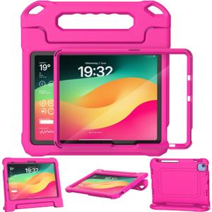 SUPLIK Kids Case for iPad 11th Generation (A16 11-inch,2025) / 10th Generation (10.9-inch 2022), Built with Screen Protector and Pencil Holder, Durable Shockproof Handle Stand Cover, Pink (Pink)