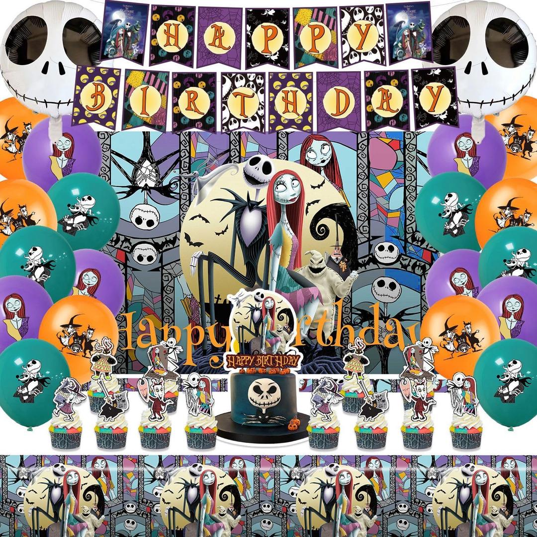 Birthday Party Decorations, Magical Wizard Pirate Halloween Horror Night Themed Party Supplies - Happy Birthday Banner, Balloons, Backdrop, Tablecloth, Cake Inserts Set-Gold