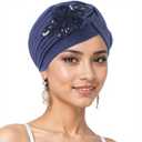 SJTYDX 3Pcs Flower Turban Hats for Women Solid Headwear Ruffle Pre Tied Beanie Hijab Undercap Chemo Cancer Hair Wrap Caps