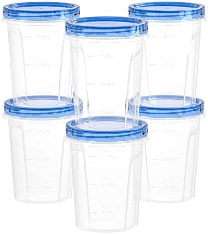Reusable Soup Container with Airtight Twist Top Lid, [6 Pack-32 oz] Versatile BPA-Free Plastic Containers for Ice Cream, Lunch, Leftovers, Microwave, Dishwasher and Freezer Safe 6Pcs