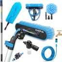 IGADPole 17 FT Water-Fed Cleaning Kit  Extendable Telescopic Pole with Soap-Dispenser, Brush & Cobweb Duster, Adjustable 5-17 FT Handle for Safe High Window, Gutter, Solar Panel & Exterior Cleaning