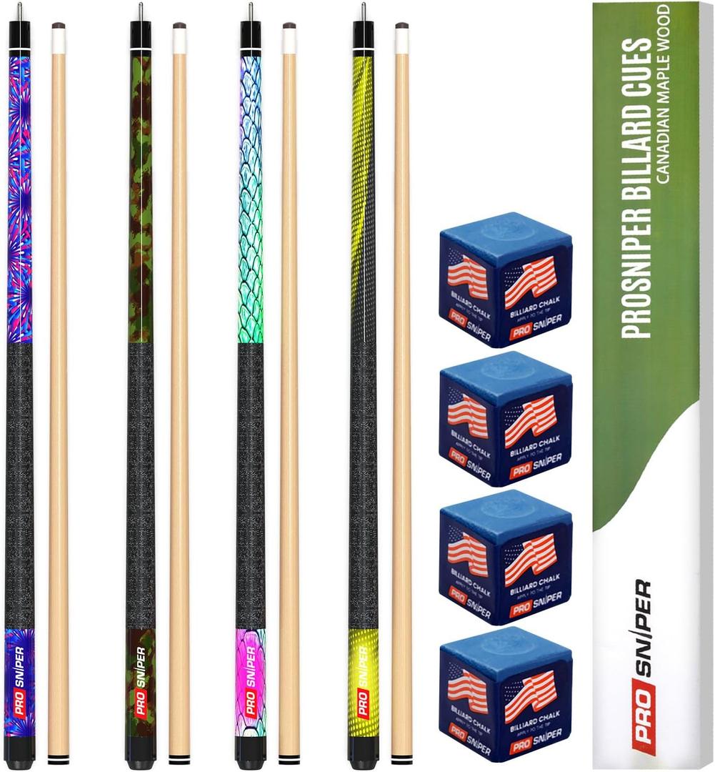 Premium Pool Sticks Set of 4 | 58-Inch, 19-Oz Canadian Maple Pool Cue with Low-Deflection Shaft & 4 Extra Chalks | Pro-Grade Billiard Cue for Home & Bar Play Premium Pool Sticks Set of 4 | 58-Inch, 19-Oz Canadian Maple Pool Cue with Low-Deflection Shaft & 4 Extra Chalks | Pro-Grade Billiard Cue for Home & Bar Play