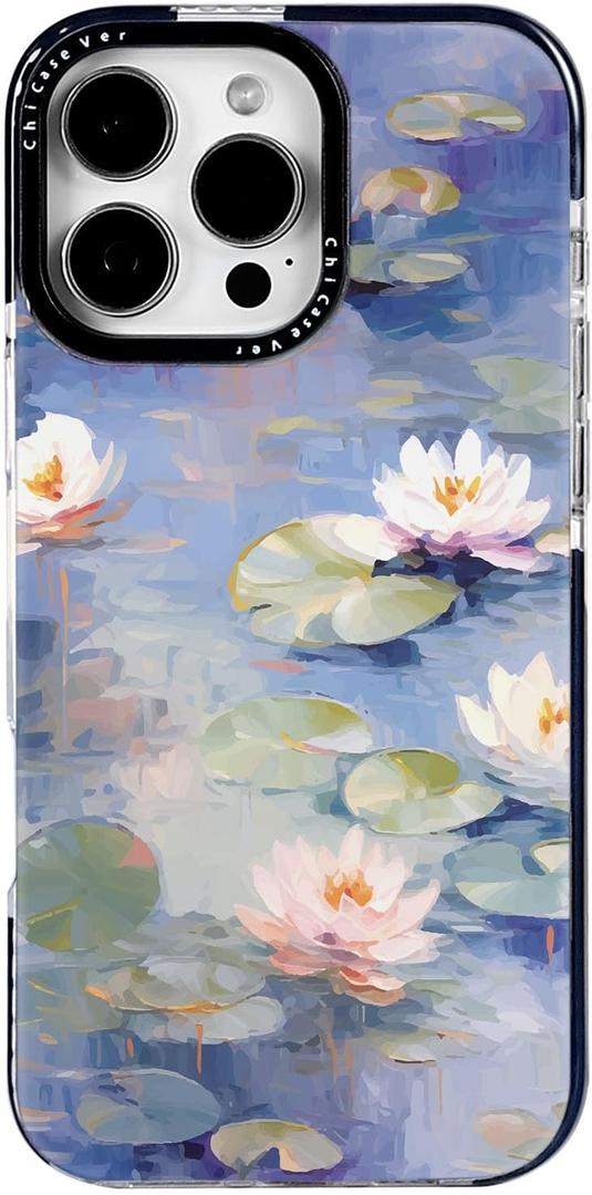 for iPhone 16 Pro Case, Impressionist Water Lily Scene, Military-Grade Drop Protection, Cute Soft Slim TPU Protective Cover with Camera Lens Protection for Women & Girls