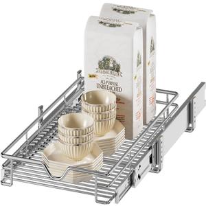 DINDON Pull Out Cabinet Organizer (11" W x 18" D), Pull Out Drawers for Kitchen Cabinets, Slide Out Cabinets Shelves,1 Tier Pull Out Cabinet Drawer Organization for Kitchen (Chrome)