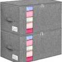 60L Blanket/Comforter Storage Bag w/Rigid Side & Bottom Support, Stackable Clothes Storage Bin for Sweaters Bedding Sets Quilts Pillows, Closet Organizer, 21.7x14.2x11.8in, 2 Pack, Gray