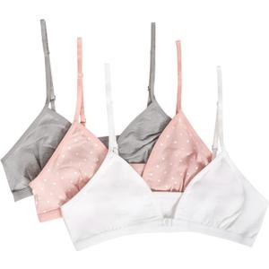Fruit of the Loom Big Girls' 3-Pack Cotton Convertible Bralette  Adjustable & Versatile (Blush Zen Dot/White/Heather Grey)