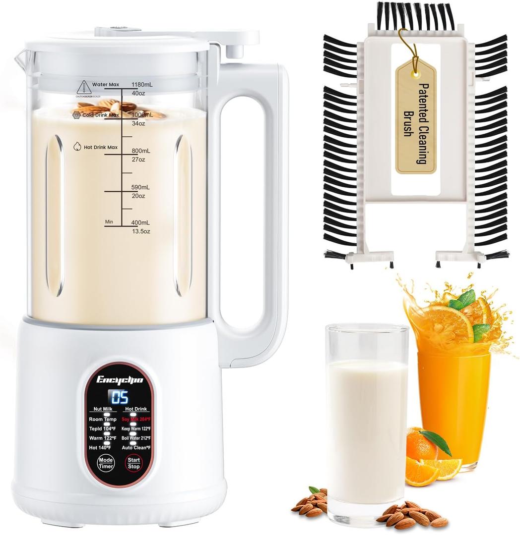 40oz Nut Milk Maker - Automatic Soy Milk Maker with Spin Clean Brush & Nut Milk Bag - Homemade Almond, Oat, Coconut, Soy Milk - Auto Clean, Boil Water, Delay Start, Keep Warm 40oz Nut Milk Maker - Automatic Soy Milk Maker with Spin Clean Brush & Nut Milk Bag - Homemade Almond, Oat, Coconut, Soy Milk - Auto Clean, Boil Water, Delay Start, Keep Warm