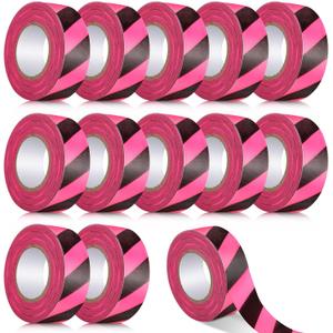 Blosssound 12 Pack Flagging Tape with Pink Black Stripes 1 inch x 1800ft Marking Ribbon Non Adhesive Plastic Surveyors Tape for Hunting Trail Hazardous Areas Halloween Party Decors