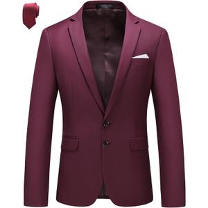 MOGU Men's Slim Fit Sport Coat Blazer Casual Formal Suit Jacket for Party Business Wedding Prom and Homecoming (38, Wine Red)